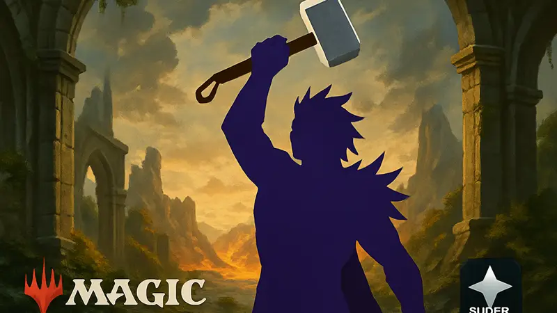 Злодей Final Fantasy, держащий молот Тора Мьёльнир на карте Magic: The Gathering Marvel Super Heroes.