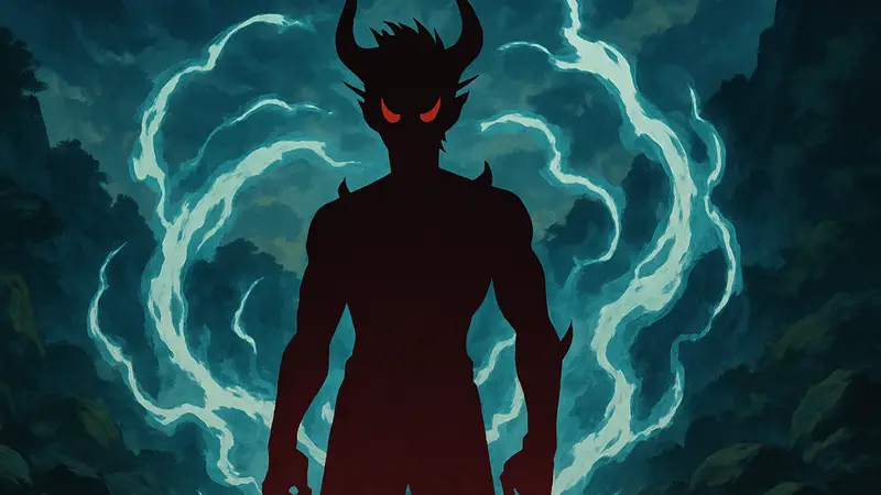 Юскэ в форме Короля Демонов из аниме Yu Yu Hakusho, в окружении духовной энергии