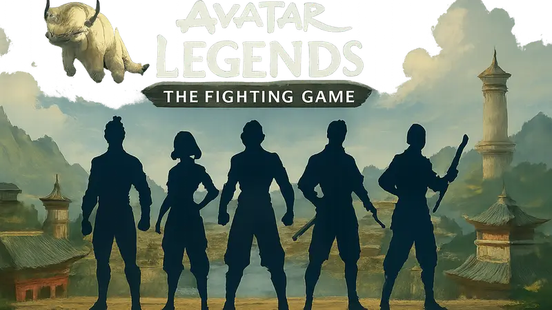 Логотип Avatar Legends: The Fighting Game и силуэты DLC-персонажей