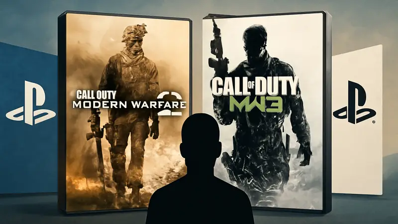 Обложка Call of Duty Modern Warfare 2 и 3 на фоне логотипов PS4 и PS5