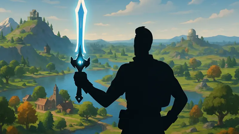 Игрок Fortnite держит сияющий Клинок Бесконечности на фоне карты OG.