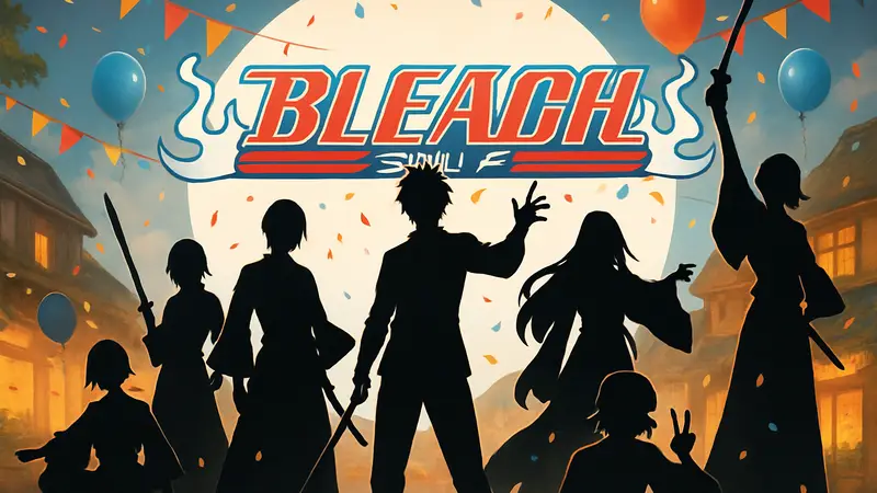 Персонажи Bleach: Soul Resonance в праздничной атмосфере на фоне логотипа.
