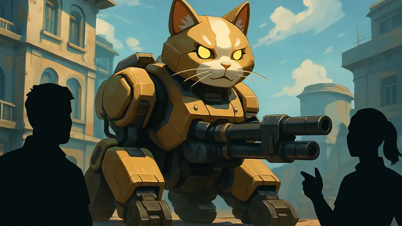 Кот в Overwatch, изображенный как тяжёлый артиллерийский дрон в игровом стиле