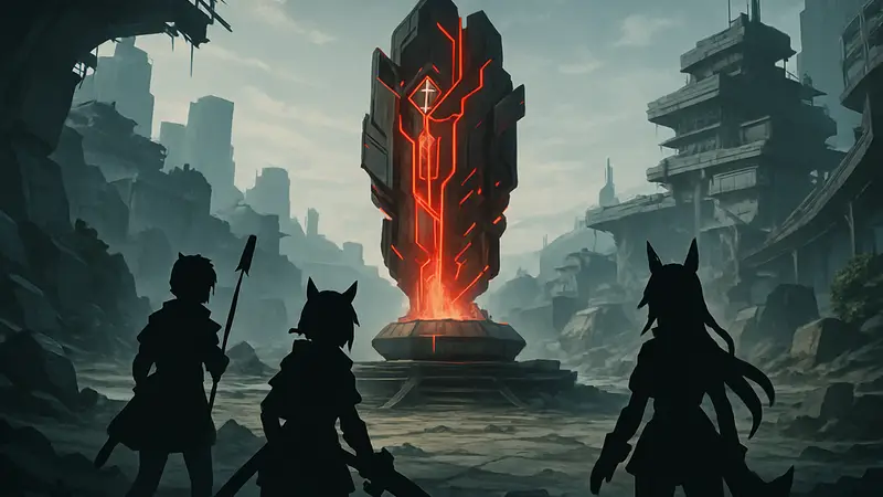 Эпизод боя или главного меню из игры Arknights: Endfield, демонстрирующий Umbral Monument.