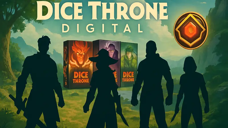 Dice Throne Digital: герои, игровые наборы и логотип рангового режима Thronebound