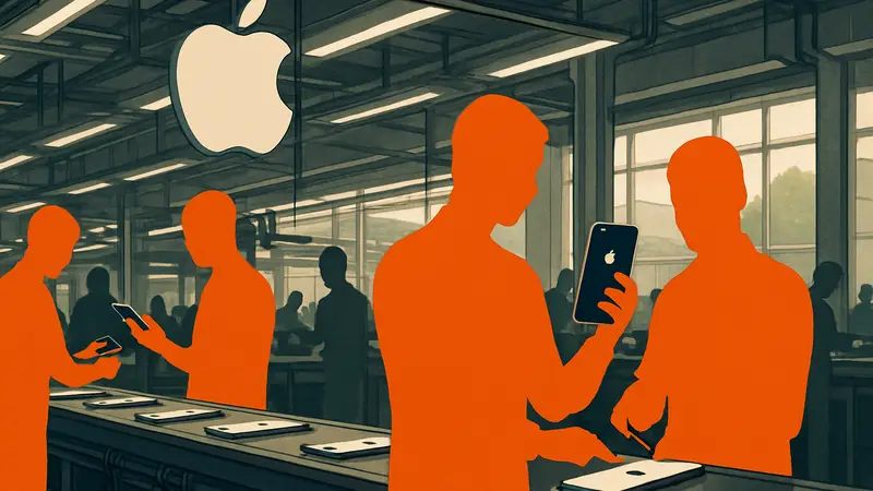 Рабочие на заводе Apple в Индии, собирающие iPhone