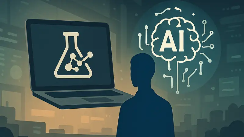 Логотип Adaption с изображением инструмента AutoScientist и символами ИИ