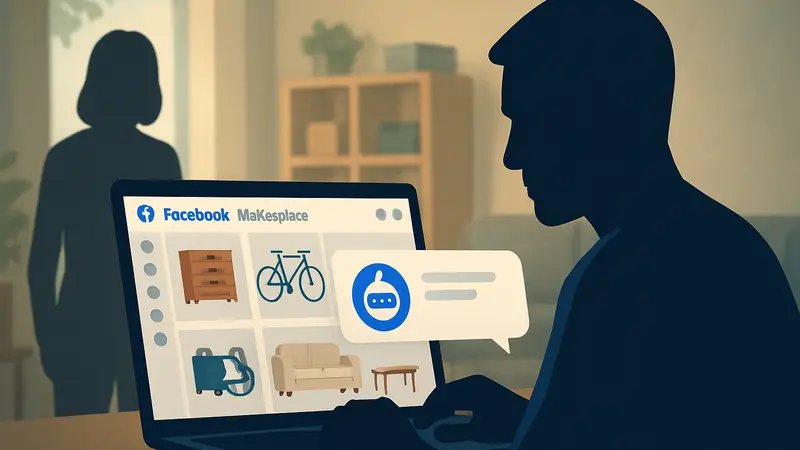 Интерфейс Facebook Marketplace с сообщением от ИИ-помощника