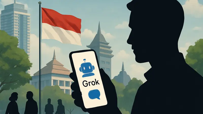 Чат-бот Grok от xAI на экране смартфона, символизирующий снятие запрета в Индонезии и восстановление доступа