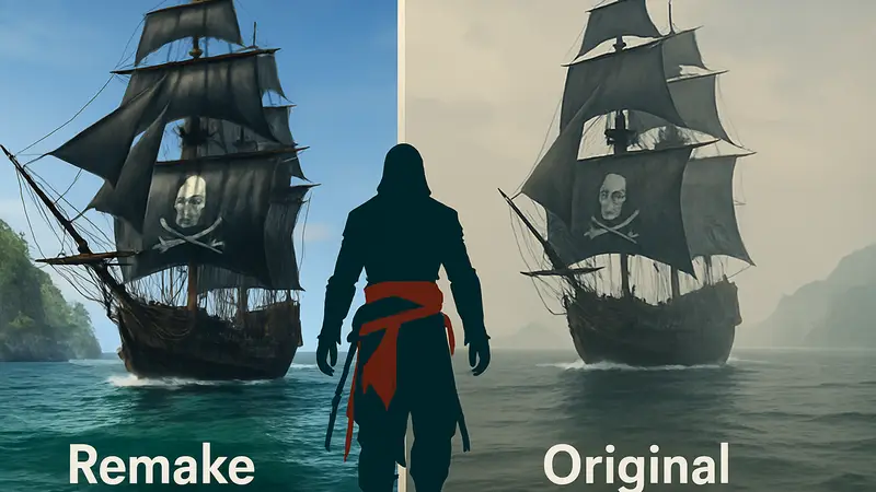 Сравнение графики Assassin's Creed Black Flag ремейк и оригинал, пиратский корабль