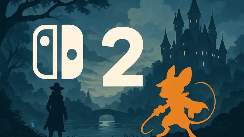 Логотип Nintendo Switch 2 с элементами инди-игр, включая Mina the Hollower