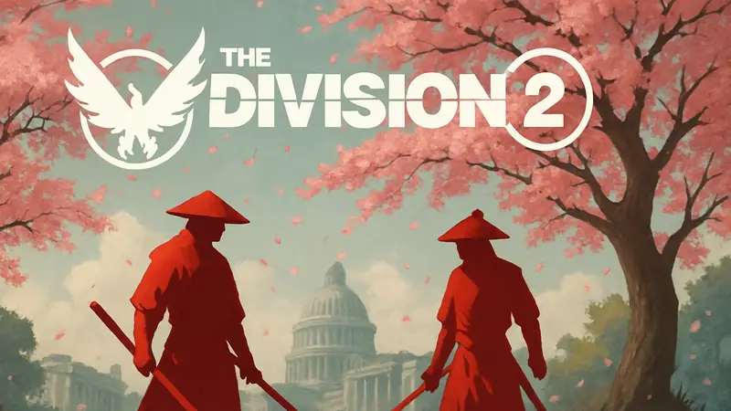 Логотип The Division 2 и элементы события «Цветение сакуры» 2026 года с самураями
