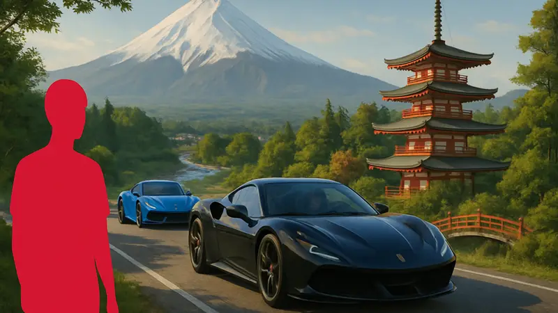 Скриншот геймплея Forza Horizon 6, гоночные автомобили на фоне японского пейзажа.
