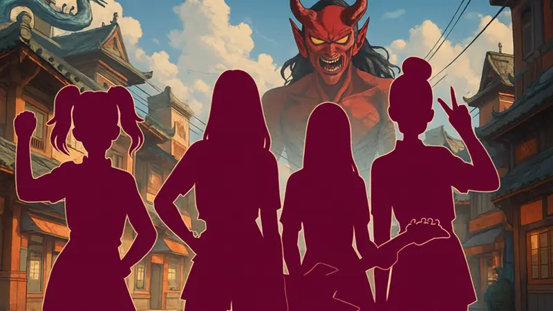 Арт из KPop Demon Hunters, показывающий главных героев аниме-сериала