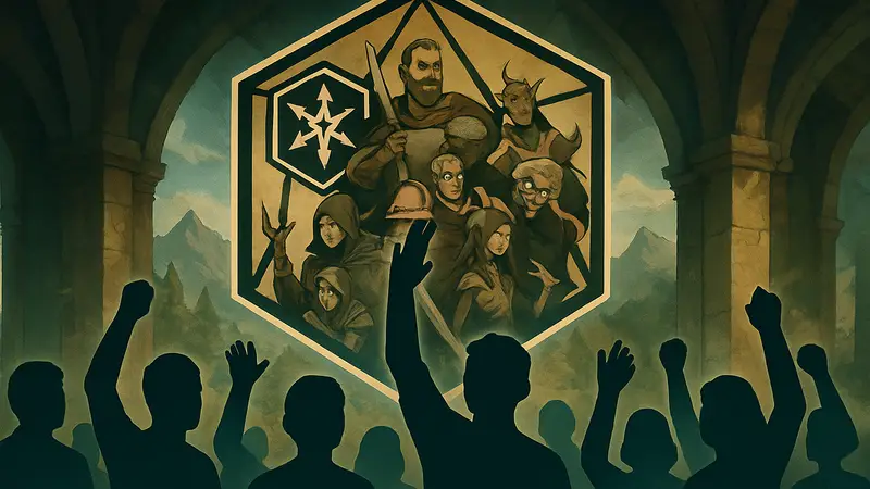 Логотип Critical Role Vox Machina с изображением фанатов, символизирующих их влияние на будущее сериала.