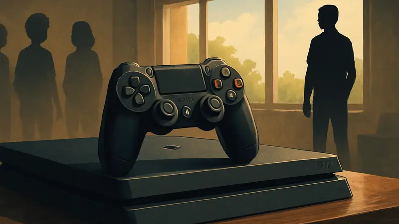 Контроллер DualShock 4, лежащий на консоли PlayStation 4, символизирующий окончание эпохи