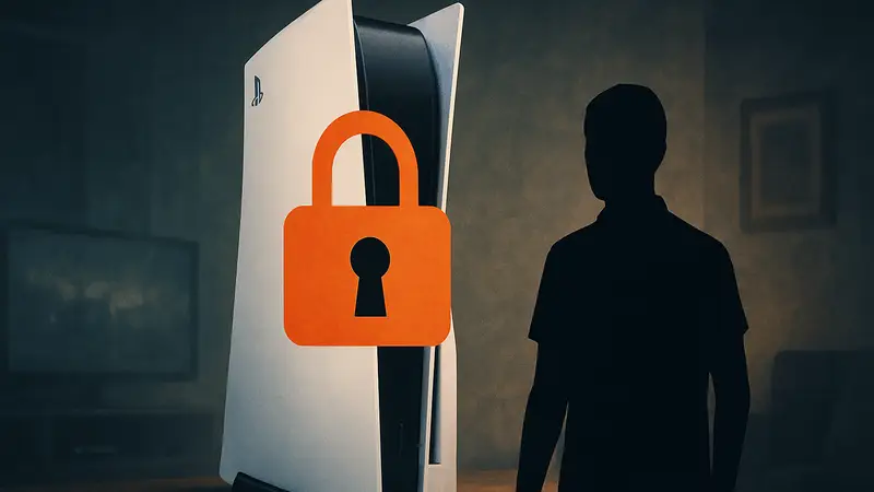 Изображение консоли PlayStation 5 с символическим замком, обозначающим уязвимость безопасности