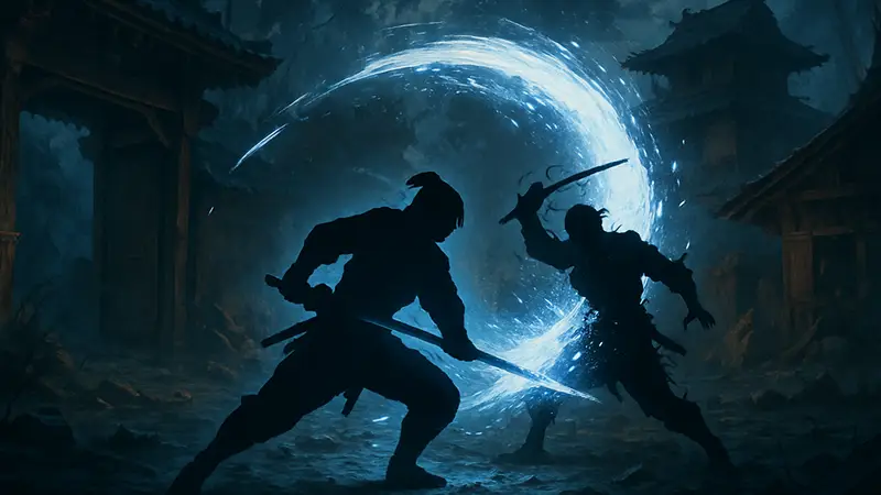 Скриншот из Nioh 3 с персонажем, использующим навык Frost Moon в динамичном бою, демонстрирующий эффектность.