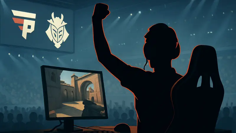 Киберспортсмен HeavyGod из команды G2 празднует победу над paiN на турнире в Клуже по CS2.