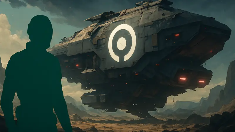 Логотип игры Marathon на фоне космического корабля, иллюстрация к обзору игры