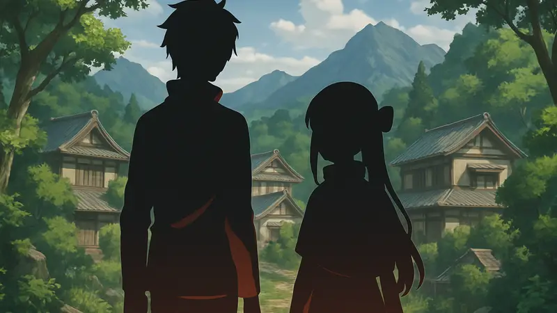 Кадр из аниме Daemons of the Shadow Realm, брат и сестра