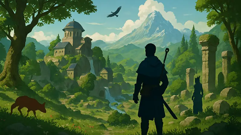 Скриншот из игры Ardenfall, демонстрирующий открытый мир и элементы фэнт