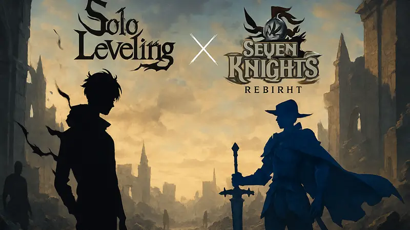 Логотипы Solo Leveling и Seven Knights Rebirth, символизирующие их совместную коллаборацию перед выходом аниме.