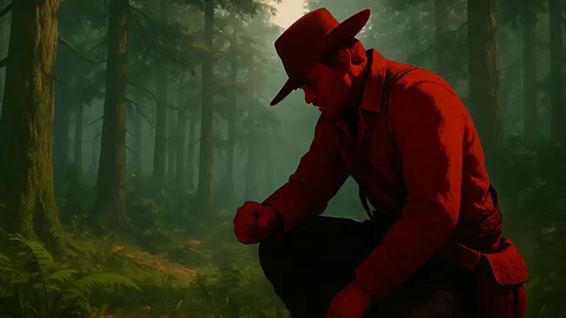 Артур Морган в Red Dead Redemption 2, эмоциональная сцена в лесу