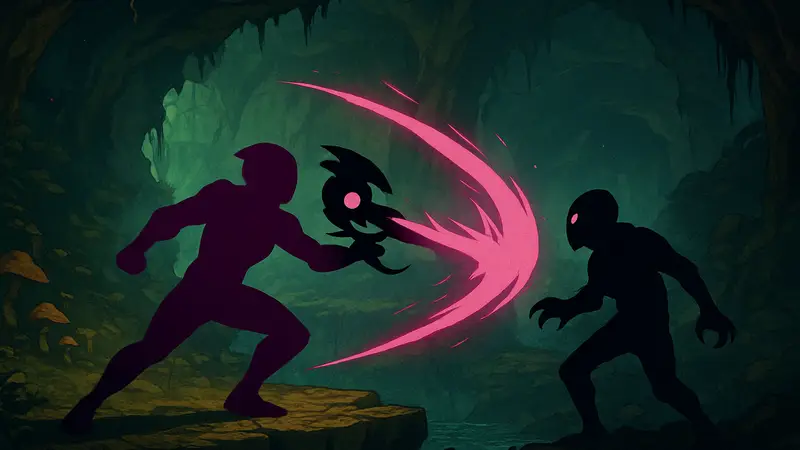 Игровой персонаж Doomblade атакует врага в 2D метроидвании, доступной бесплатно в Epic Games Store.