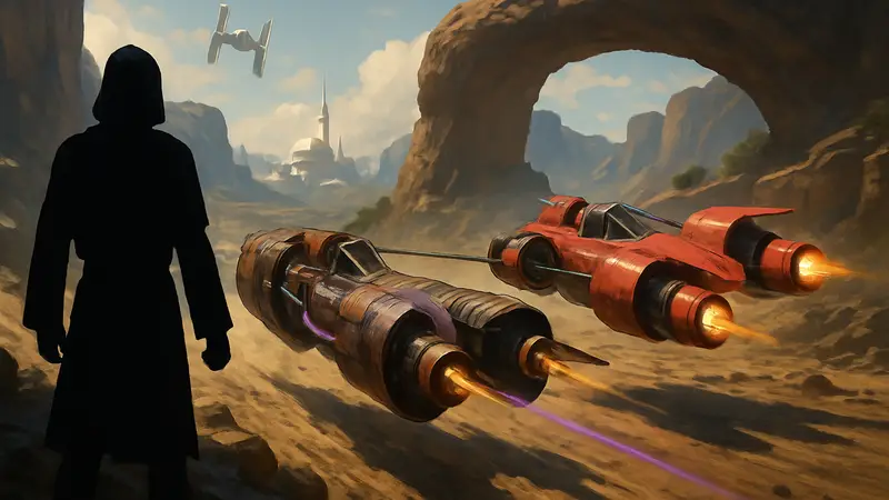 Скриншот или концепт-арт гоночной игры Star Wars: Galactic Racer с космическими кораблями