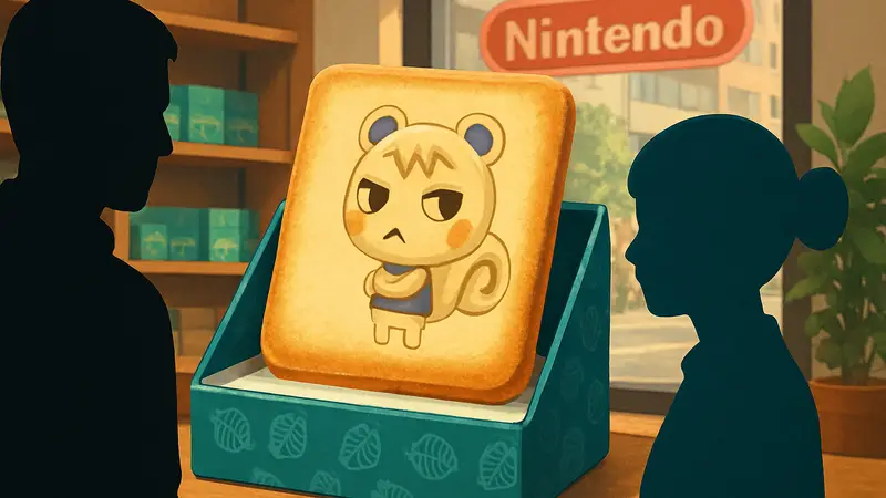 Печенье Shiroi Koibito с изображением Маршала из Animal Crossing.
