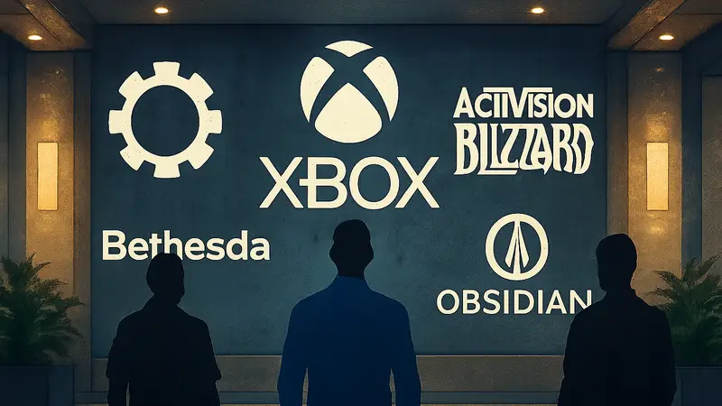 Логотипы различных игровых студий Xbox, таких как Bethesda, Activision Blizzard, Obsidian