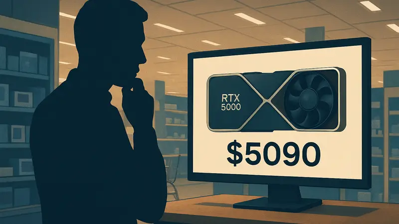 Мем про Nvidia RTX 5090 и ценник в $5090 на сайте Best Buy