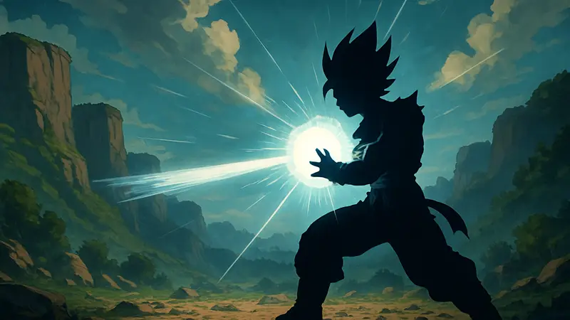 Саян использует мощную энергетическую атаку в стиле Dragon Ball.