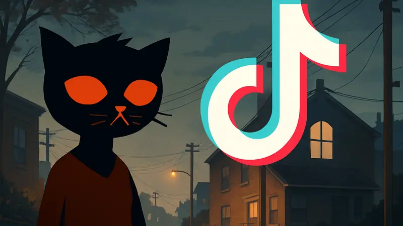 Логотип TikTok и силуэт персонажа из игры Night In The Woods на фоне.