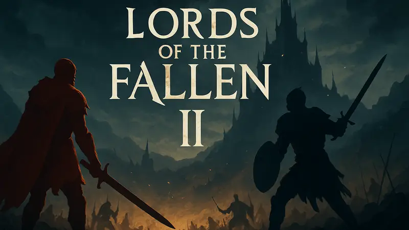 Логотип игры Lords of the Fallen II на тёмном фоне с намёком на фэнтези и сражения