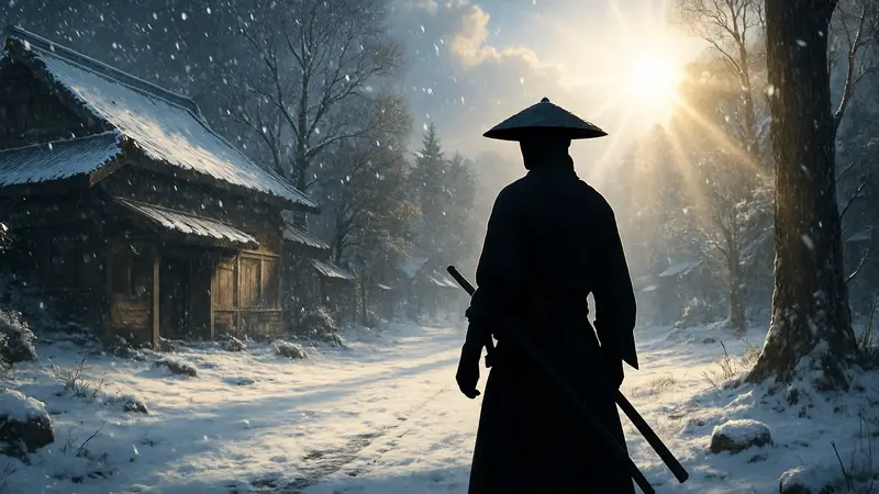 Визуализация динамической погоды в Assassin's Creed Shadows, снег и солнечные лучи.