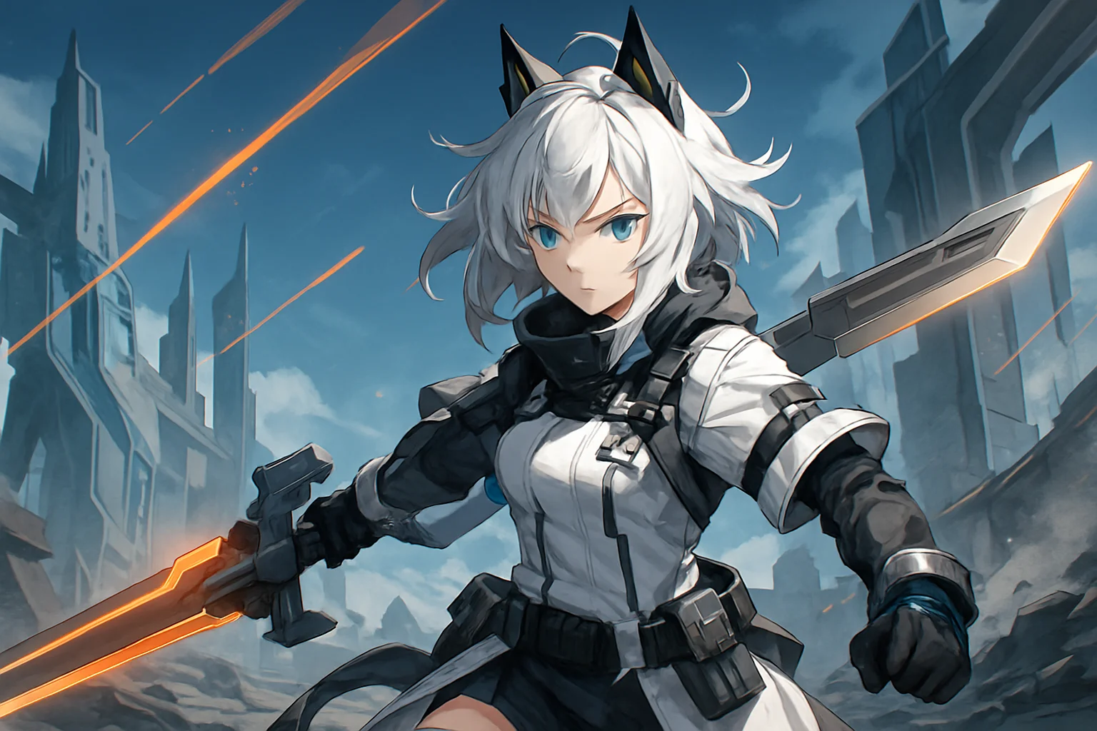 Изображение персонажа Fluorite из игры Arknights Endfield, демонстрирующее ее боевую позу и стилистику.