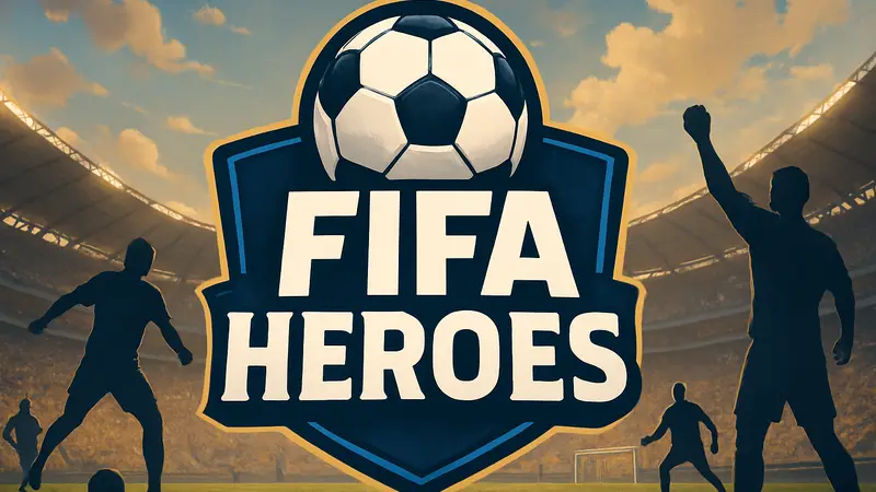Логотип FIFA Heroes с футбольным мячом и игроками, символизирующий новую спортивную игру