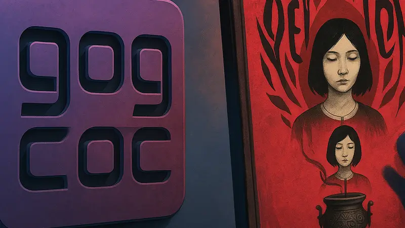 Логотип GOG и обложка игры Devotion, символизирующие давний скандал с удалением и потерю доверия игроков.