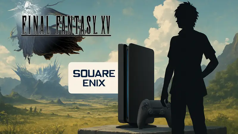 Изображение Final Fantasy 15, логотип Square Enix, новая игровая платформа.
