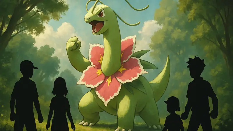 Покемон Мега Меганиум, эволюция Чикориты, демонстрирующий свою силу