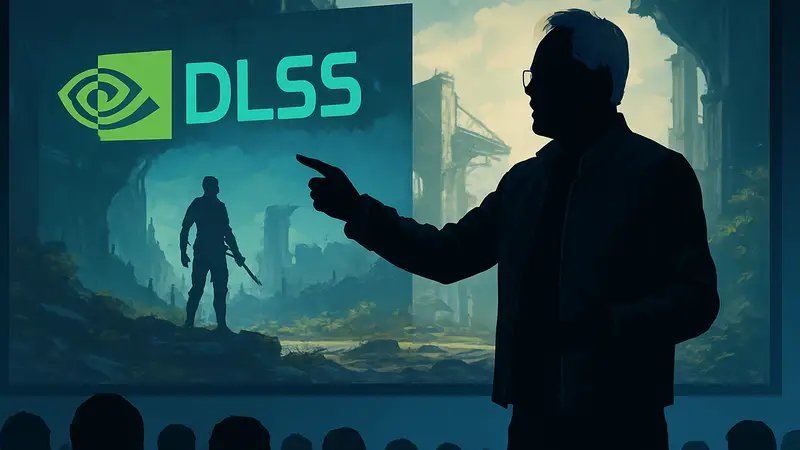 Генеральный директор Nvidia Дженсен Хуанг на презентации, говорящий о технологии DLSS 5.