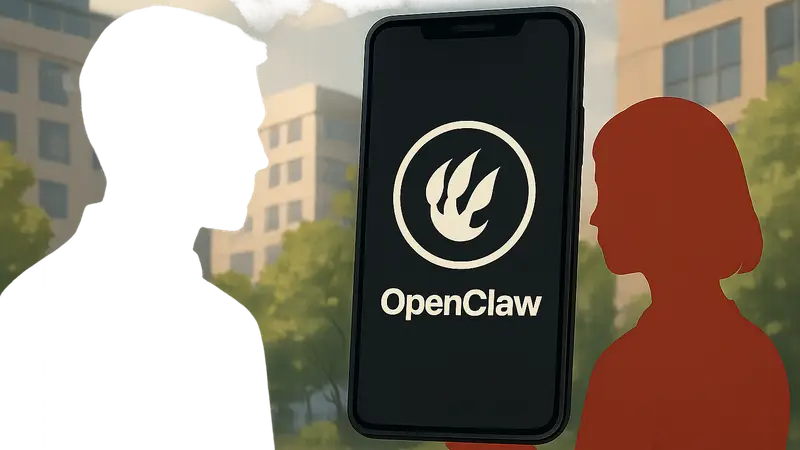 Логотип OpenClaw на экране смартфона Android и iOS, символизирующий доступность.