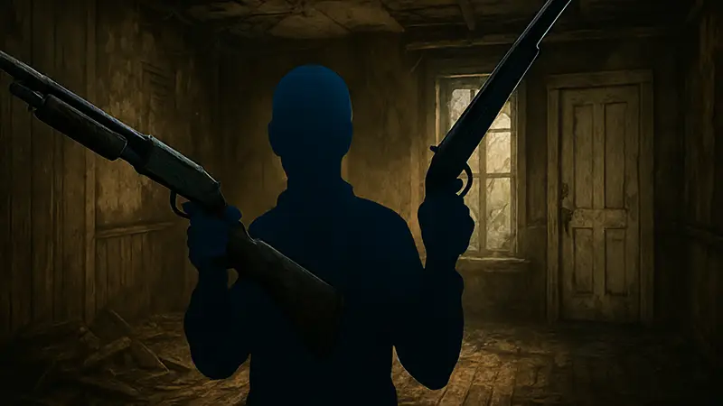 Изображение дробовика и M21 Shotgun из игры Resident Evil 7, демонстрирующее их в руках главного героя.