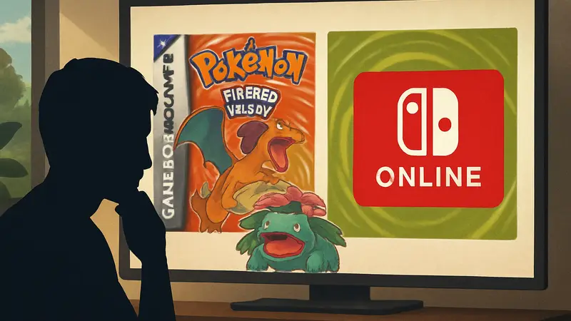 Обложки игр Pokémon FireRed и LeafGreen, а также логотип Nintendo Switch Online