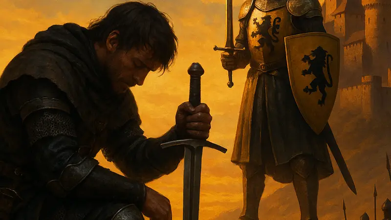 Обложка игры Kingdom Come: Deliverance 2 или постер сериала «Рыцарь Семи Королевств» HBO, символизирующий их связь.