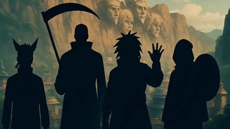 Изображение нескольких бессмертных персонажей из аниме Наруто: могущественные шиноби