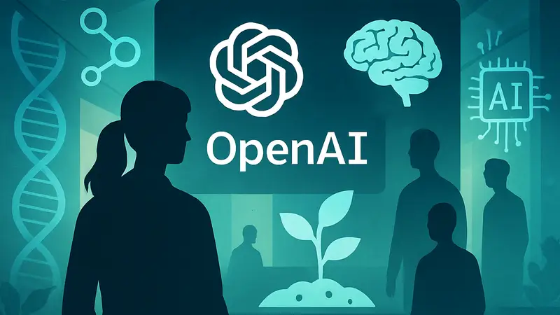 Логотип OpenAI и символы, связанные с науками о жизни и ИИ, GPT-Rosalind
