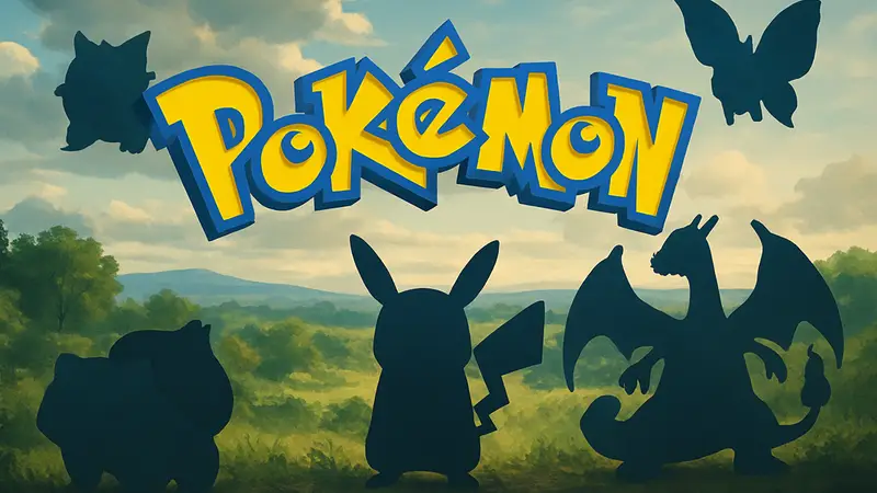 Логотип Pokemon и силуэты покемонов